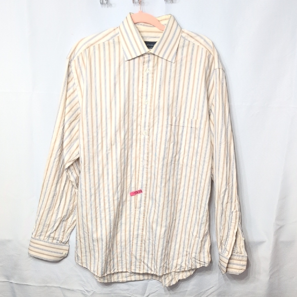 Canali Men's Cream and Tan Striped Shirt